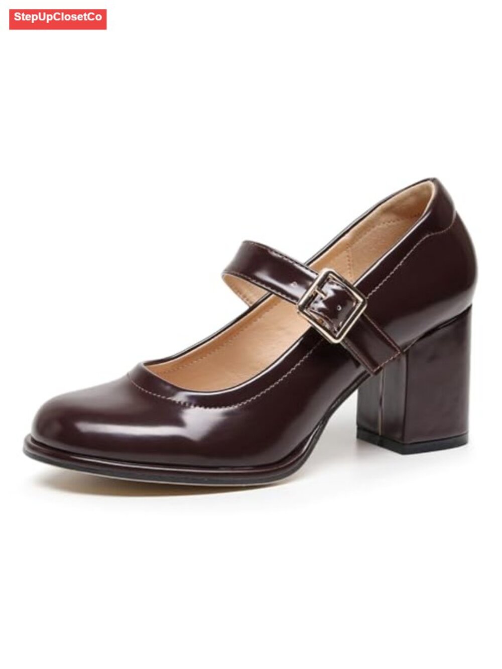 Women's Mary Jane Pump Heeled Shoe Chunky Heel Adjustable Buckle